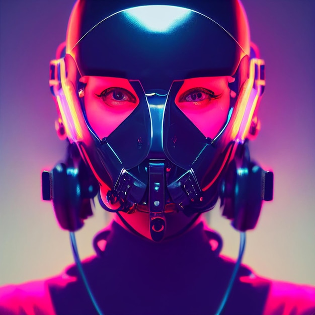 Cyberpunk-kvinne, portrett i futuristisk neonstil