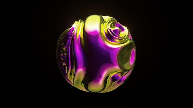 D animation of abstract art with a surreal metal sphere or ball in the process of deformation