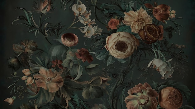 dark floral wallpaper with vintage botanical print and moody hues featuring lush blooms vintage dark floral wallpaper botanical print moody lush blooms vintage aesthetic