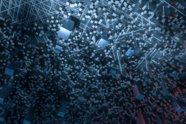 dark technological lines background with cubes and lines 3d rendering