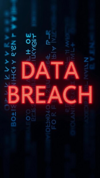 Data Breach warning with binary code background