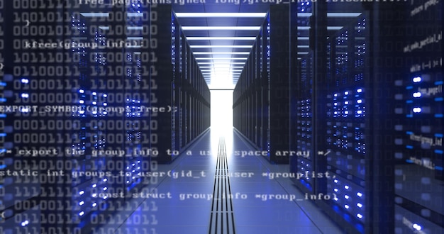 data center computer racks in network security server room cryptocurrency mining