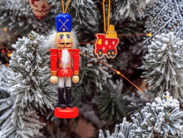 Decorated christmas tree christmas and new year decorations nutcracker lights garlands toys