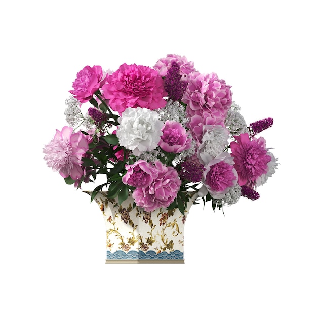 Dekorative blomster og planter til interiør, isolert på hvit bakgrunn, 3D-illustrasjon, cg r