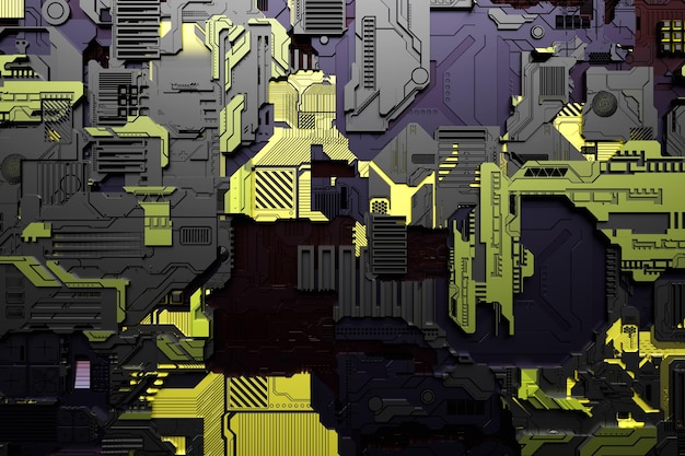 detail of a futuristic machine 3d illustration of a futuristic wall made of various details cyberpunk background industrial wallpaper grunge details