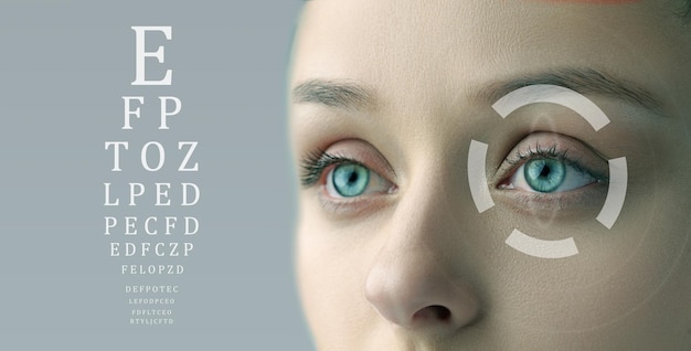 Detailed examination of vision through eye chart test in a clinical setting during daylight hours