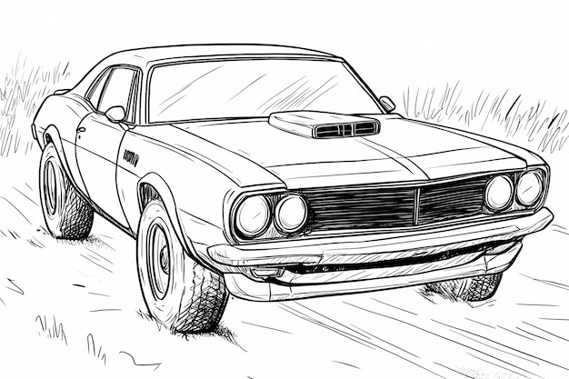 Detailed muscle car coloring page for adults seeking relaxation and creativity