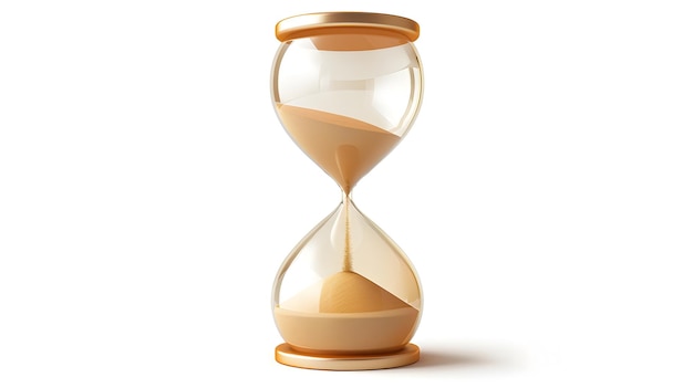 Detaljert 3D-timeglassikon med flytende sand som representerer tidsstyring og flyktige øyeblikk