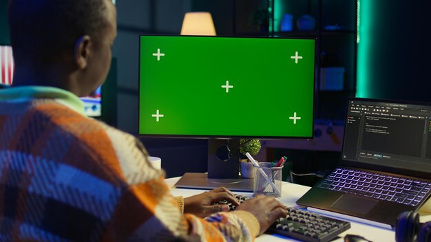 Developer enters binary data on terminal panel next to isolated mockup