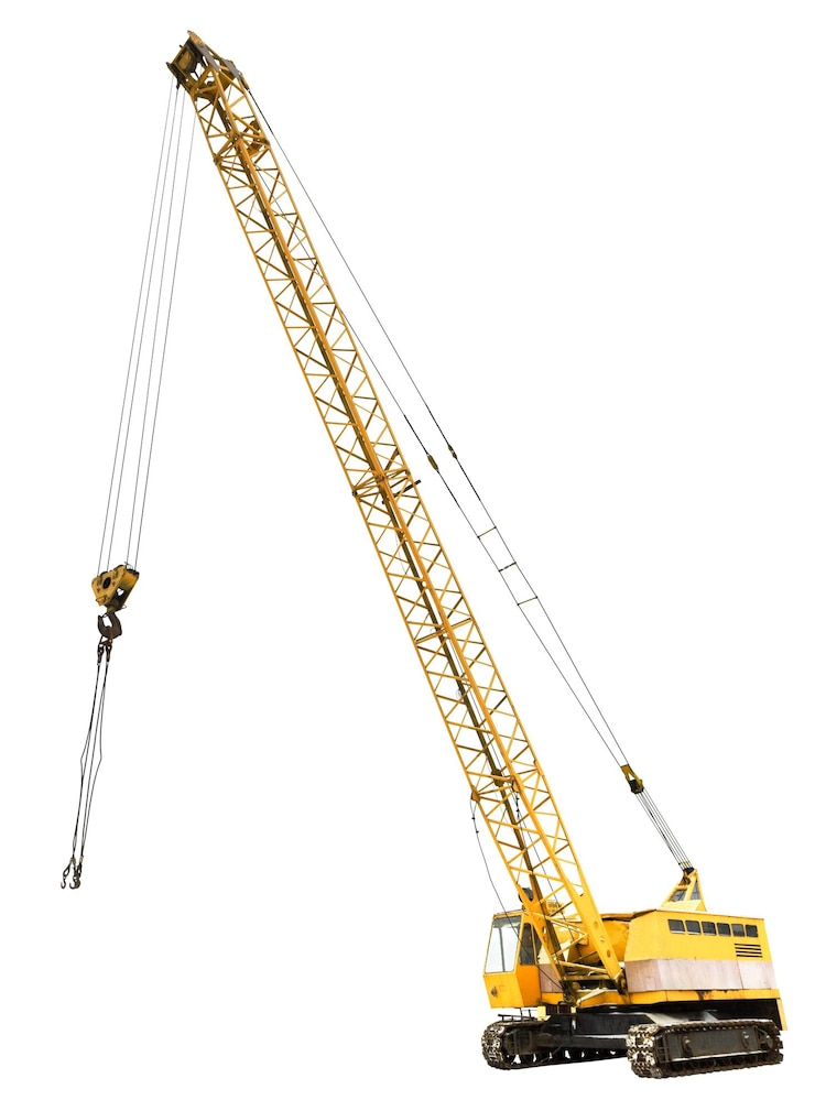 Foto diesel electric yellow crawler crane isolated