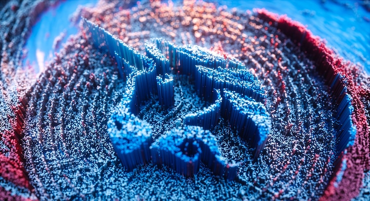 Foto digital art uniswap logo symbol. cryptocurrency futuristic 3d illustration.