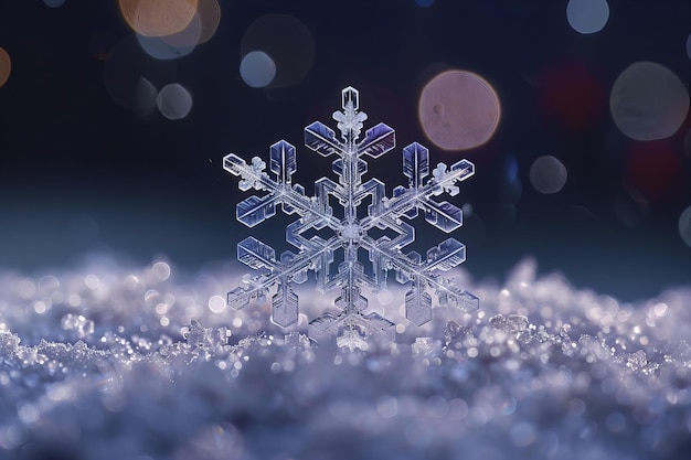 Digital artwork of image of a snowflake shown in the snow high quality high resolution