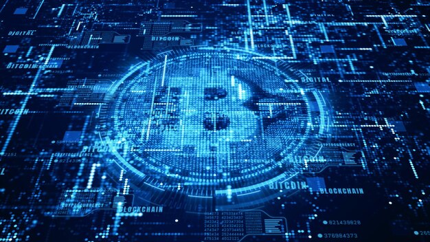 Digital composite image of bitcoin