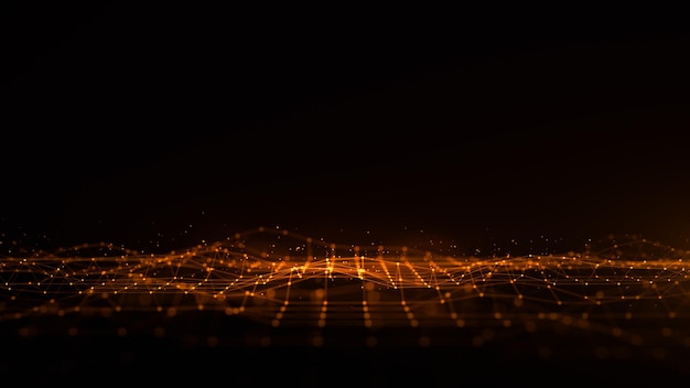 digital cyberspace and particles wave flow digital network and blockchain connections technology digital gold color abstract background 3d rendering