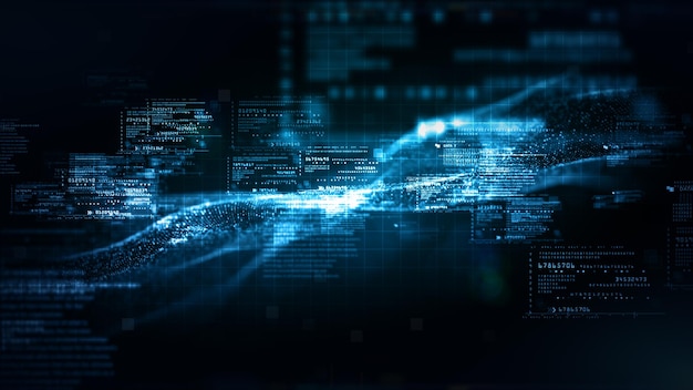 digital cyberspace with particles and digital data network connections