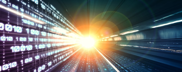 digital data flow on road with motion blur to create vision of fast speed transfer