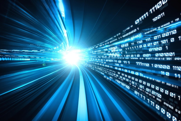 digital data flow on road with motion blur to create vision of fast speed transfer