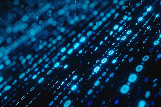 Digital data stream of blue numbers and code flowing in the dark space abstract background for technology or digital information concept with binary number on black screen