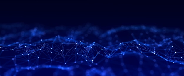 digital dynamic cyber wave abstract futuristic blue background with dots and lines big data visualization 3d rendering
