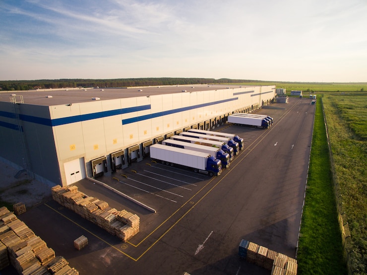 Foto distribution warehouse with trucks of different capacity