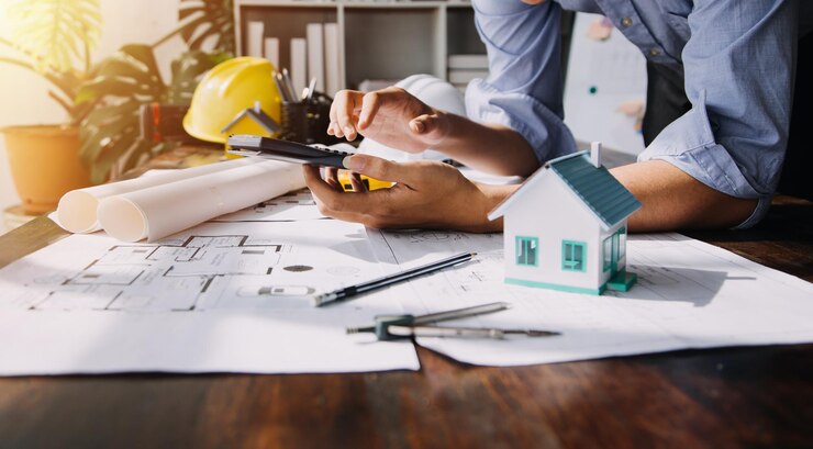Foto diverse team of specialists use tablet computer on construction site real estate building project with civil engineer architect business investor and general worker discussing plan details