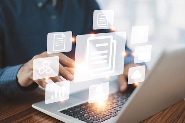 document management concept manager manage documentation on data system or cloud computing