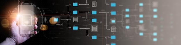 Document Management System or DMS setup by IT consultant with smart phone are searching