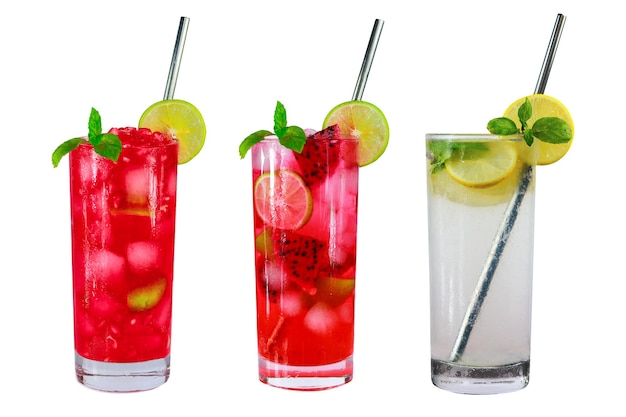 dragon fruit mojito lemon mojito pomegranate mojito on a white background virjin mijito