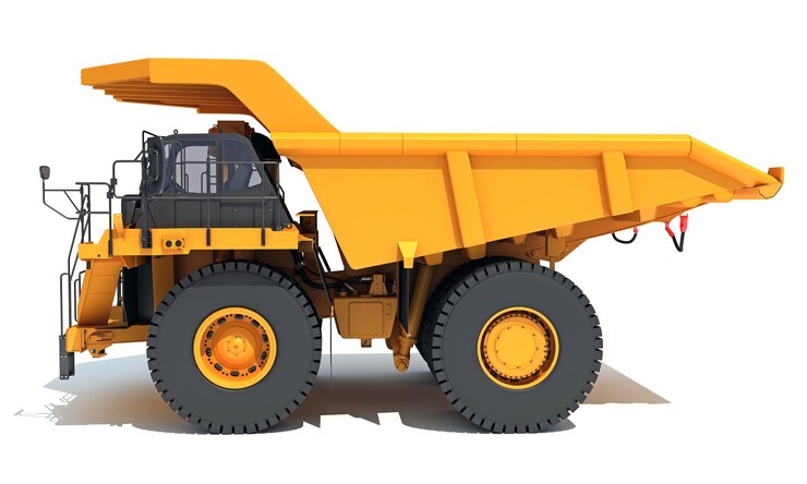 Foto dump truck 3d rendering heavy construction machinery on white background
