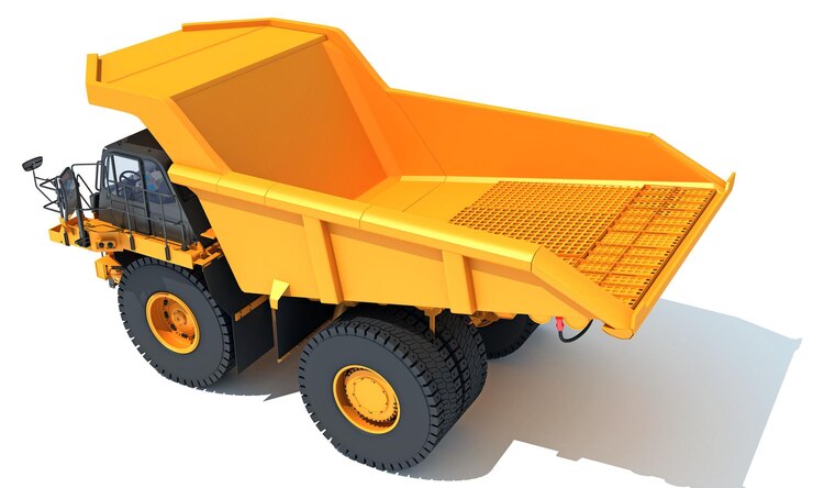 Foto dump truck 3d rendering heavy construction machinery on white background