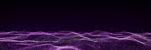 Dynamic sound wave Musical particle pulsing Purple energy flow concept 3D rendering