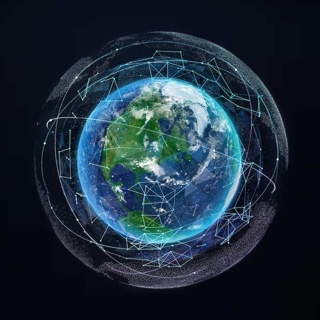 earth planet global network communication. satellite navigation. digital illustration. map: http://visibleearth.nasa.gov/