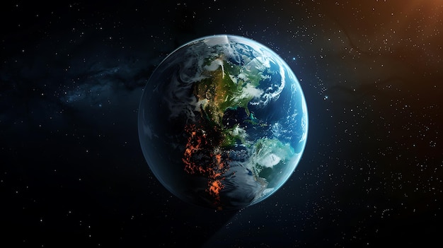 earth with a burning fire in the background