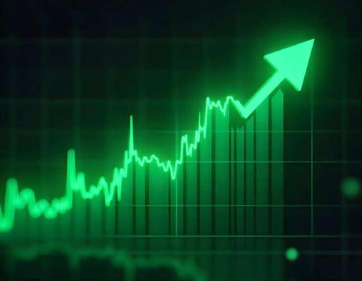Electric Green Financial Growth 3D Candlestick Graphs and Futuristic Stock Market Trends