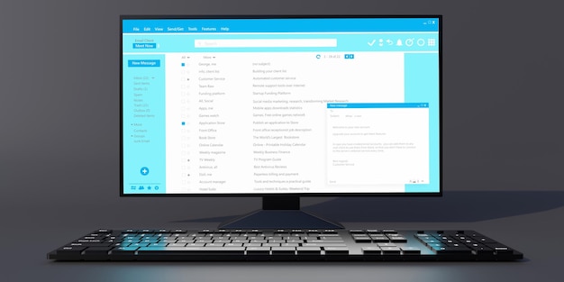 Email message communication Client mail list on computer desktop monitor