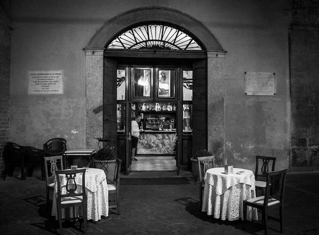 empty chairs at an old restaurant