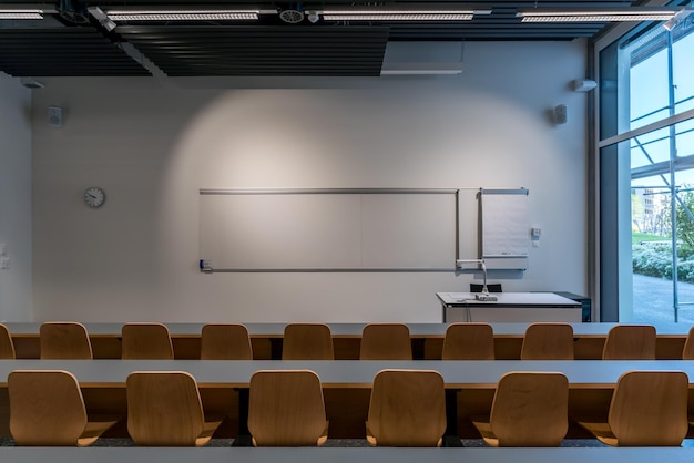 Empty chairs in classroom