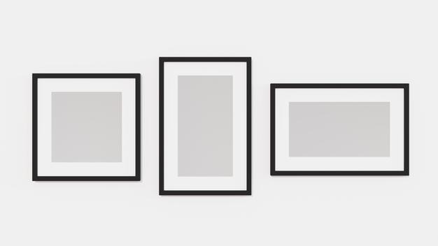 Empty picture frame on wall in living room 3D rendering