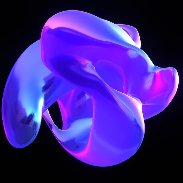 En blå og rosa glasskulptur av en psykedelisk form