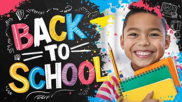 En gutt med en fargerik skjorte som sier «back to school»