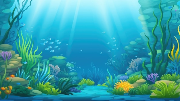 Enchanting Underwater Seascape Vibrant Marine Life and Sunbeams Illustration