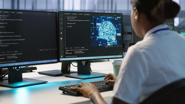 engineer in data center implementing advanced ai systems