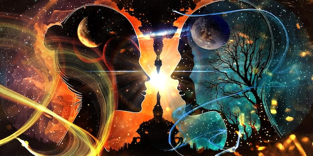 esoteric love earth and sun light flares  on cosmic space starry  night