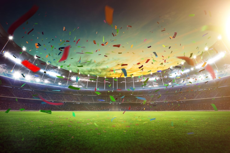 Foto evening grand stadium championship win with confetti  .