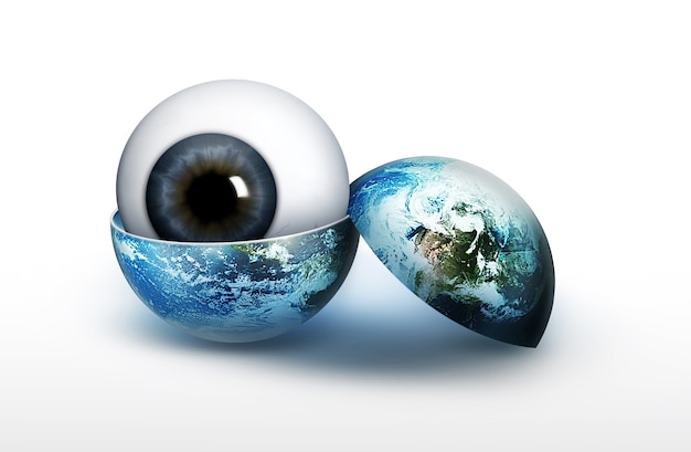 eyeball in an empty world isolated on white background