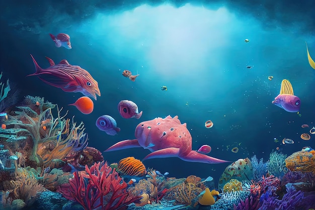 Fantasy concept showing a Great Barrier Reef Australia A colorful array of underwater wildlife