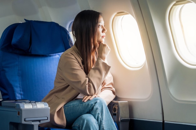 Female airplane passengers study abroad asian chinese people foreign university student passengers