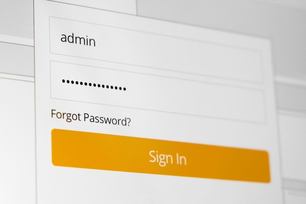 filled login and hidden by dots password at login screen on the website