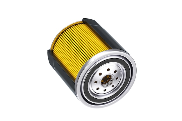 filter element with new car oil filter in a black housing on a white background. 3d rendering