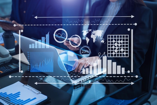 Financial report data of business operations balance sheet and income statement and diagram